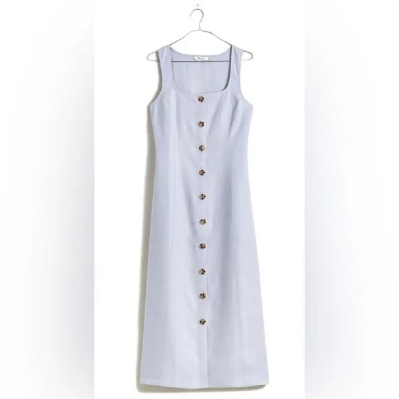 Madewell Button Front Linen MIDI Dress - Picture 3 of 9